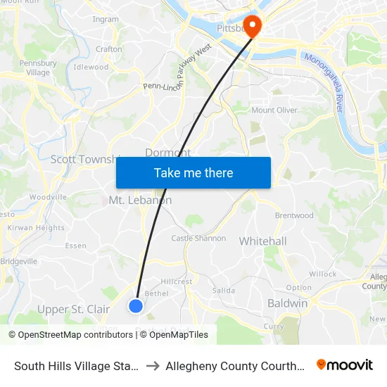South Hills Village Station to Allegheny County Courthouse map