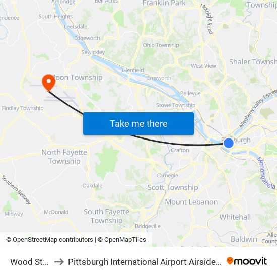 Wood Street to Pittsburgh International Airport Airside Terminal map