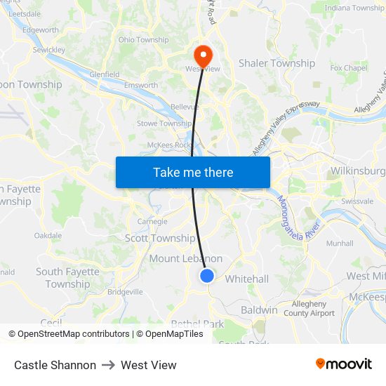 Castle Shannon to West View map