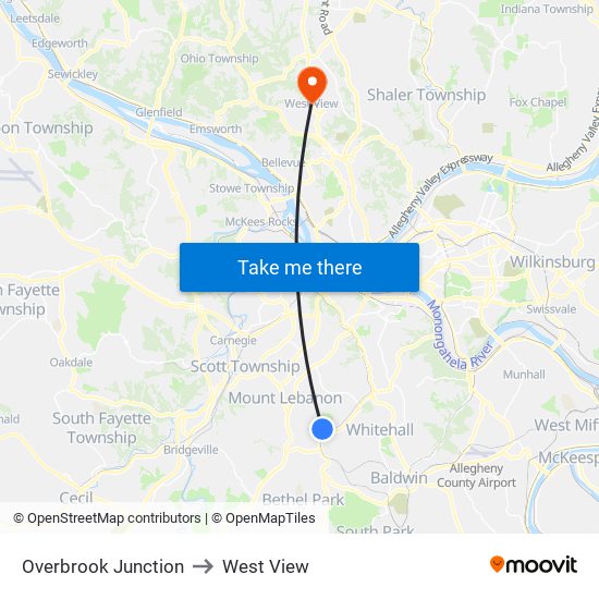 Overbrook Junction to West View map