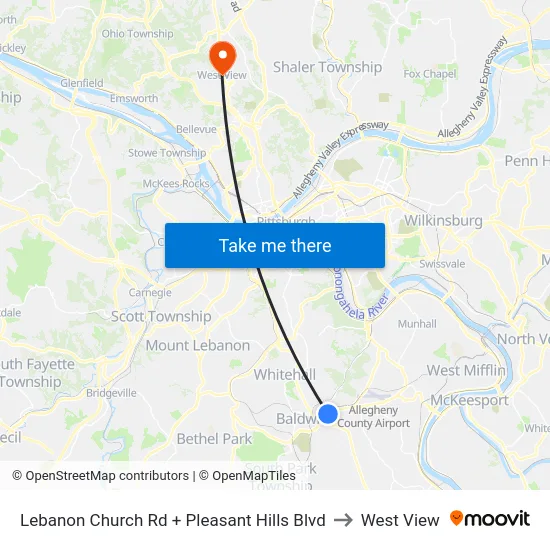 Lebanon Church Rd + Pleasant Hills Blvd to West View map