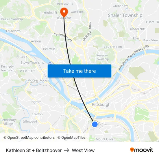 Kathleen St + Beltzhoover to West View map