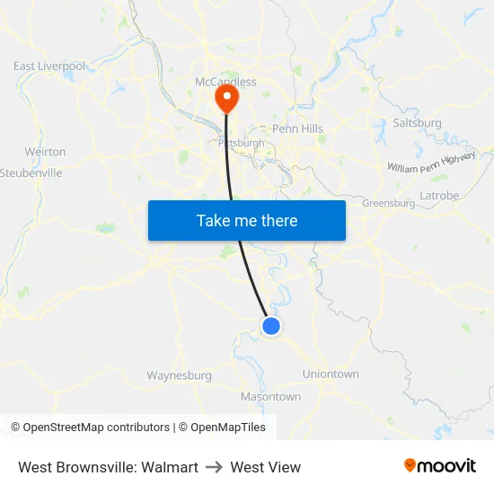 West Brownsville: Walmart to West View map