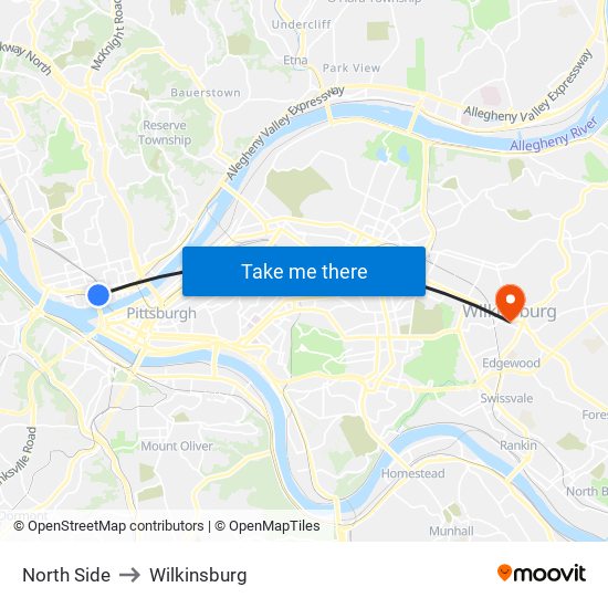 North Side to Wilkinsburg map