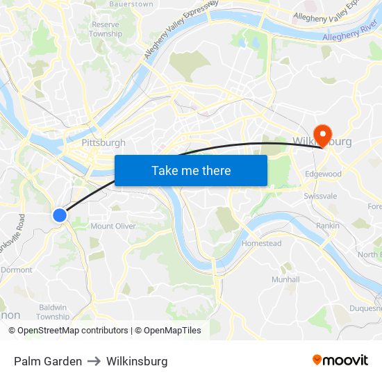 Palm Garden to Wilkinsburg map