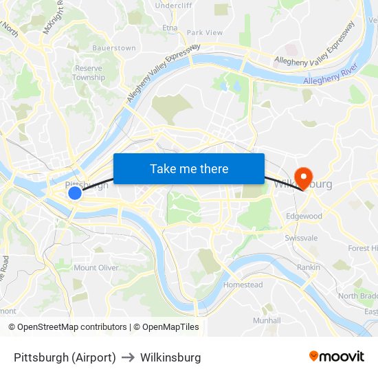 Pittsburgh (Airport) to Wilkinsburg map