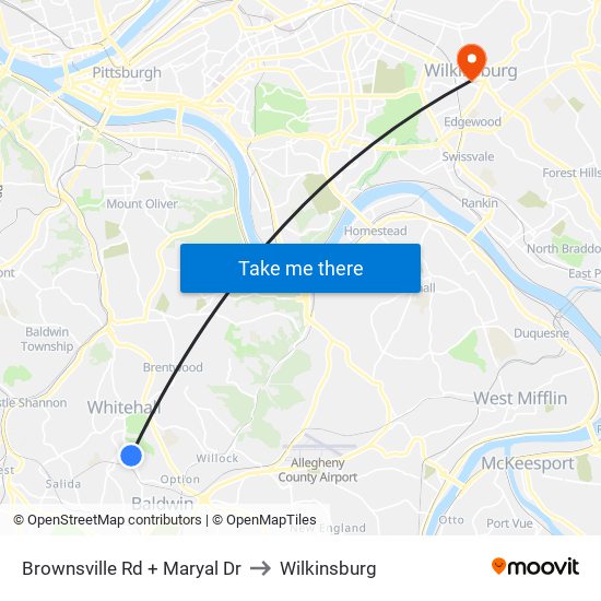 Brownsville Rd + Maryal Dr to Wilkinsburg map