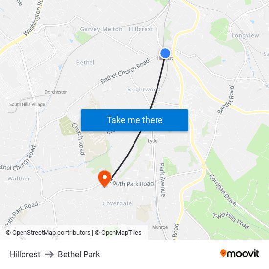 Hillcrest to Bethel Park map