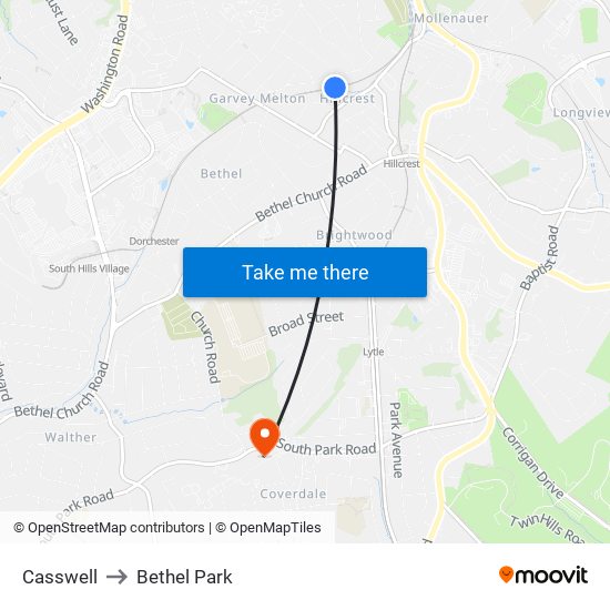 Casswell to Bethel Park map