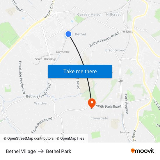 Bethel Village to Bethel Park map