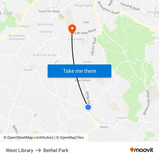 West Library to Bethel Park map