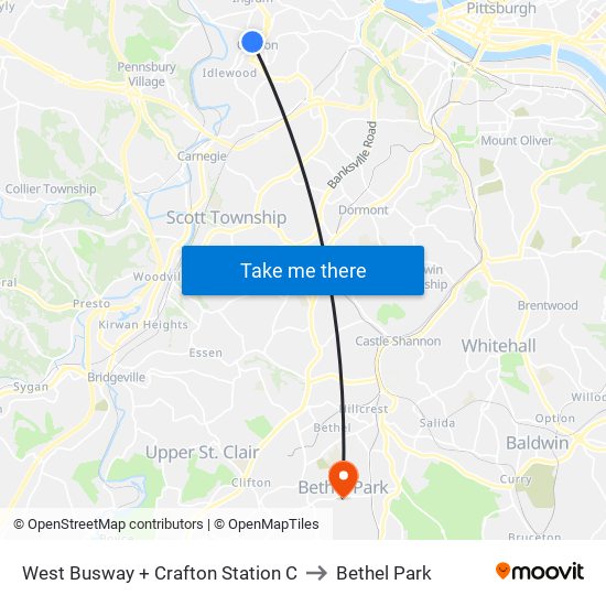 West Busway + Crafton Station C to Bethel Park map