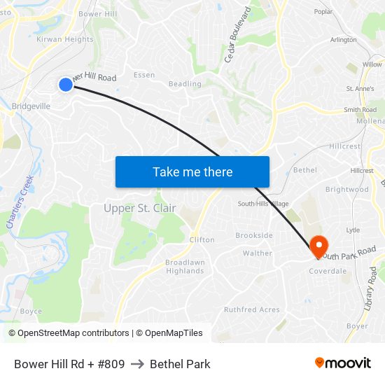 Bower Hill Rd + #809 to Bethel Park map