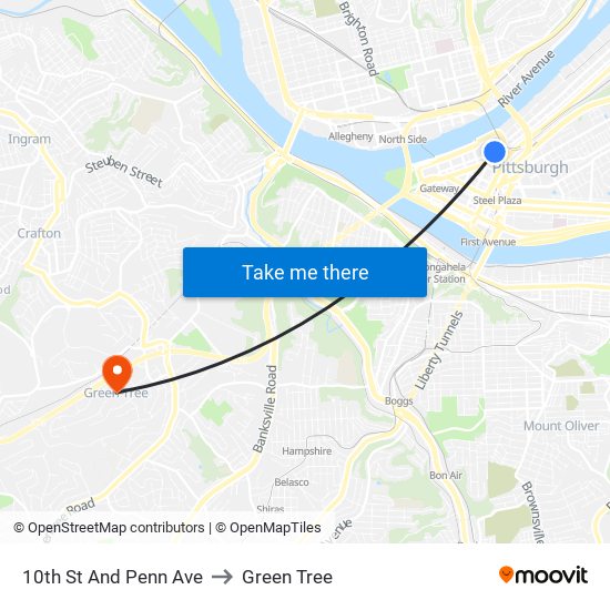 10th St And Penn Ave to Green Tree map