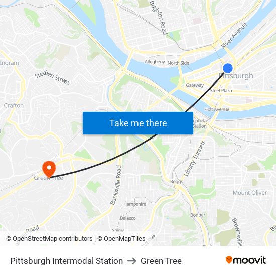Pittsburgh Intermodal Station to Green Tree map
