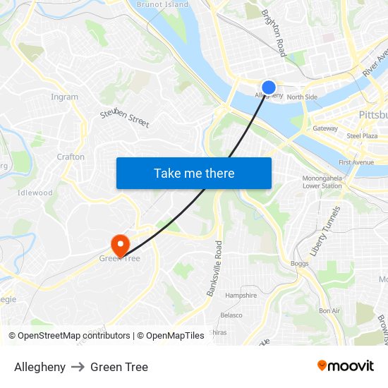 Allegheny to Green Tree map