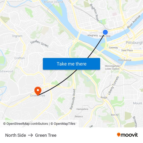 North Side to Green Tree map