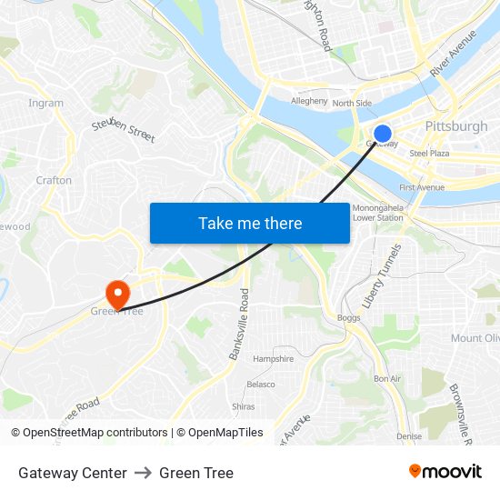 Gateway Center to Green Tree map
