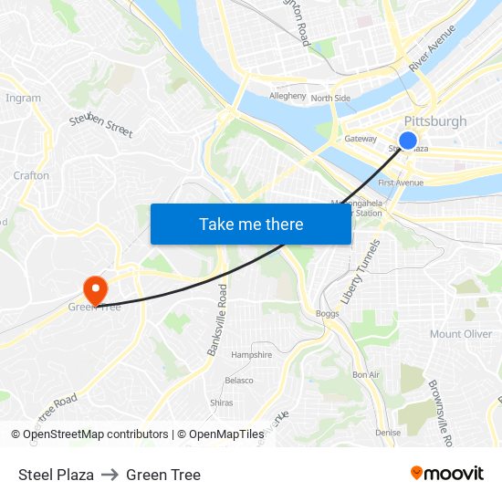 Steel Plaza to Green Tree map