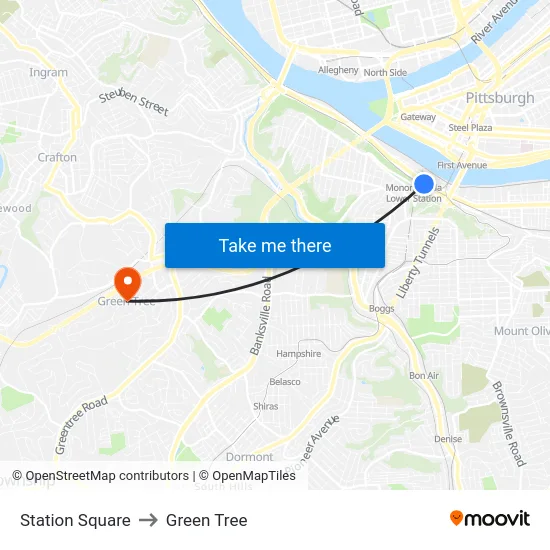 Station Square to Green Tree map
