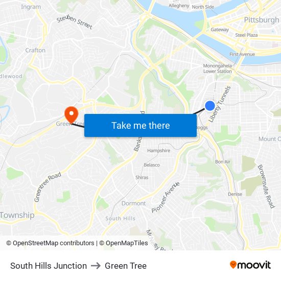 South Hills Junction to Green Tree map
