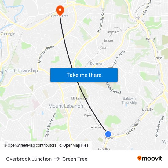 Overbrook Junction to Green Tree map
