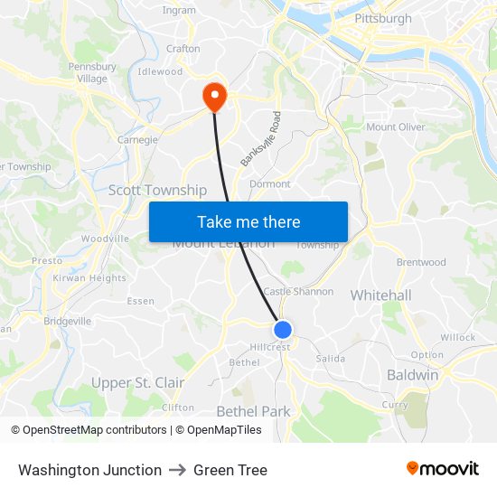 Washington Junction to Green Tree map