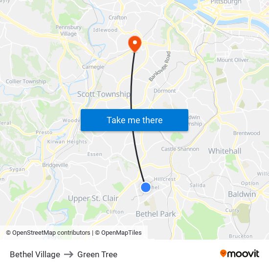 Bethel Village to Green Tree map