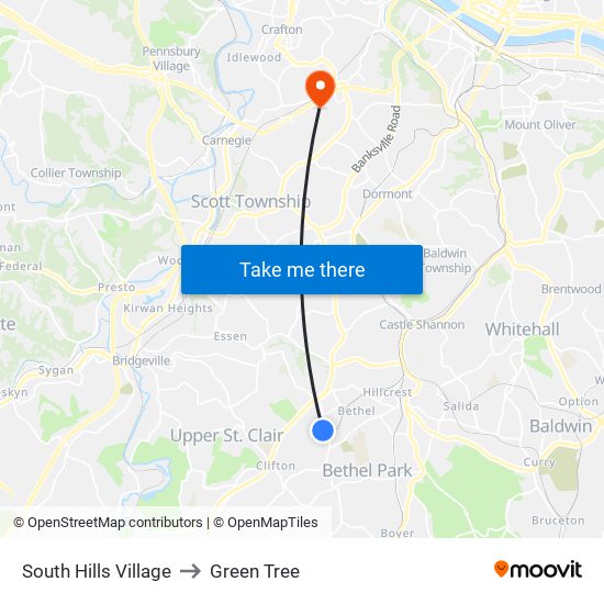 South Hills Village to Green Tree map