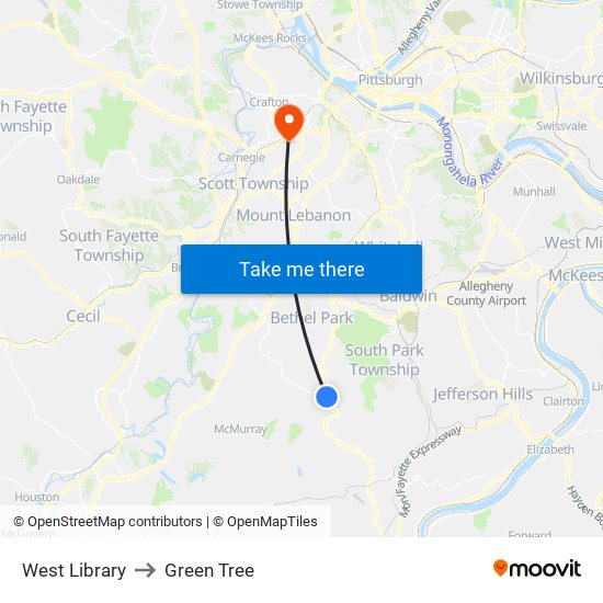 West Library to Green Tree map