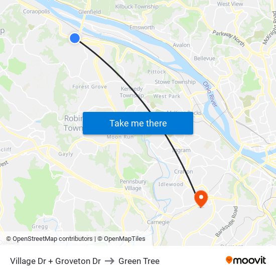 Village Dr + Groveton Dr to Green Tree map