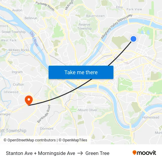 Stanton Ave + Morningside Ave to Green Tree map