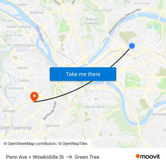 Penn Ave + Winebiddle St to Green Tree map