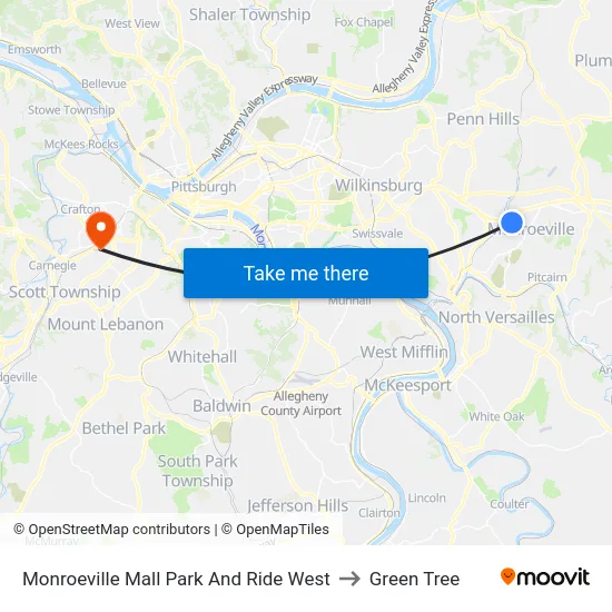 Monroeville Mall Park And Ride West to Green Tree map