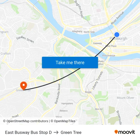 East Busway Bus Stop D to Green Tree map