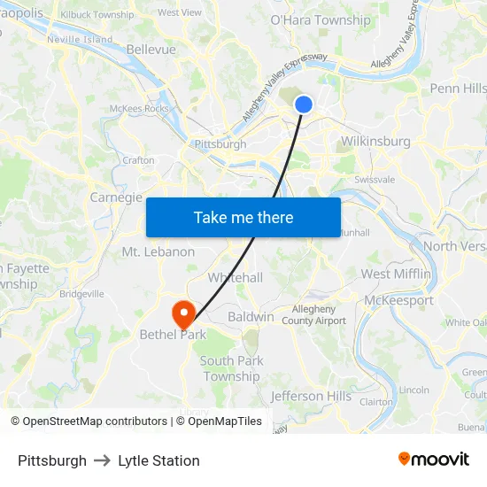 Pittsburgh to Lytle Station map