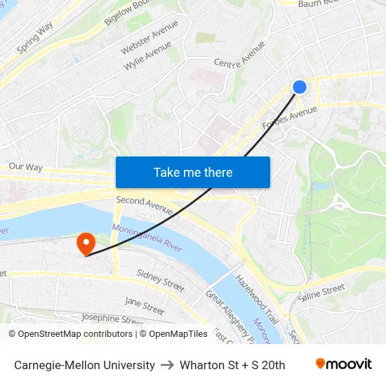 Carnegie-Mellon University to Wharton St + S 20th map