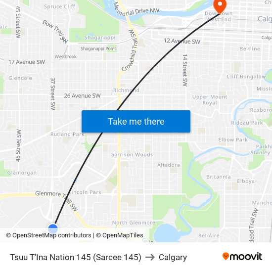 Tsuu T'Ina Nation 145 (Sarcee 145) to Calgary map