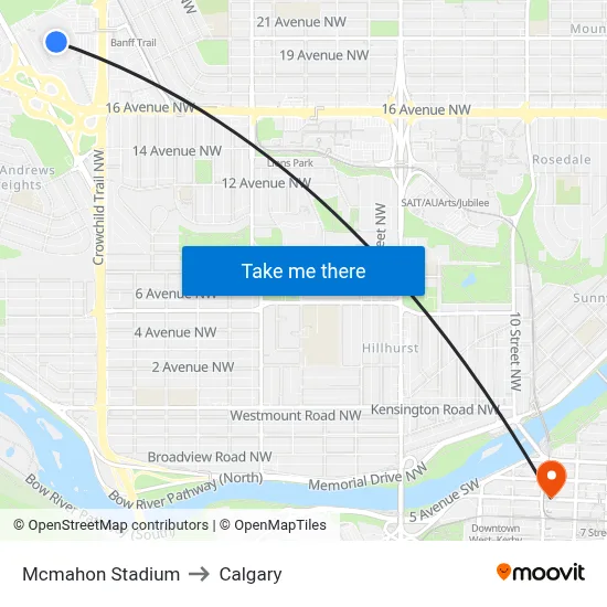 Mcmahon Stadium to Calgary map