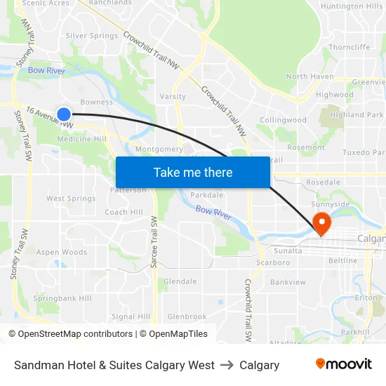 Sandman Hotel & Suites Calgary West to Calgary map
