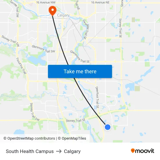 South Health Campus to Calgary map