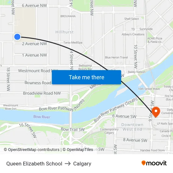 Queen Elizabeth School to Calgary map