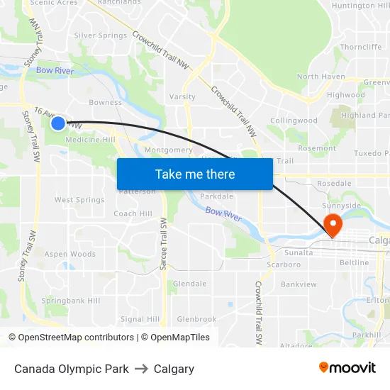 Canada Olympic Park to Calgary map