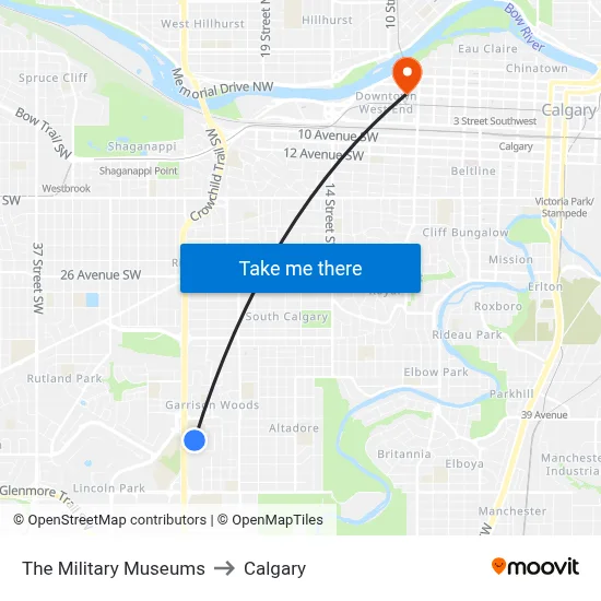 The Military Museums to Calgary map