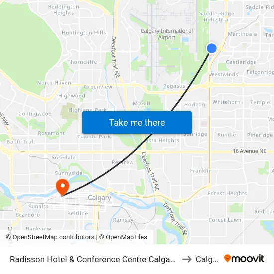 Radisson Hotel & Conference Centre Calgary Airport to Calgary map