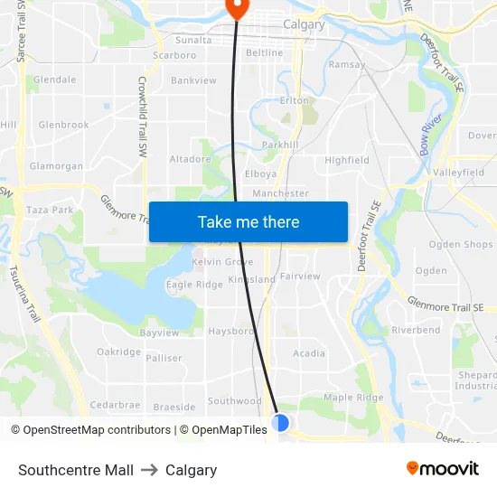 Southcentre Mall to Calgary map
