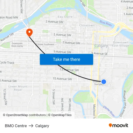 BMO Centre to Calgary map