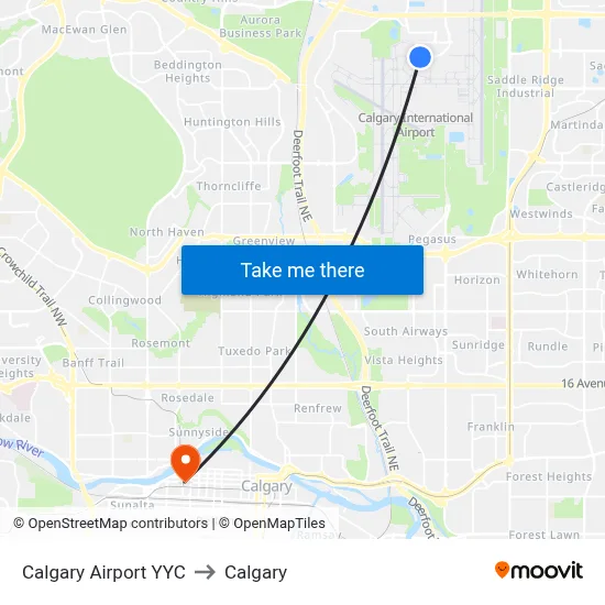 Calgary Airport YYC to Calgary map