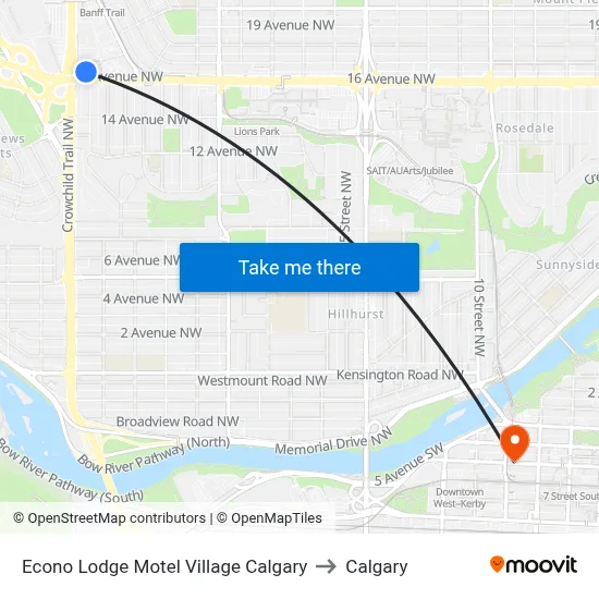 Econo Lodge Motel Village Calgary to Calgary map