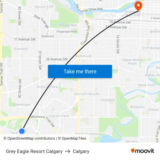 Grey Eagle Resort Calgary to Calgary map